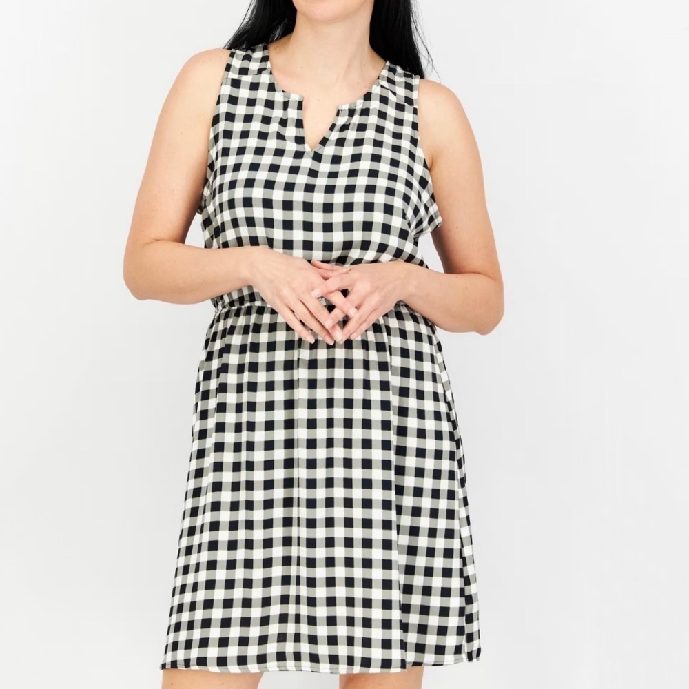 NWT 41 Hawthorn Split Neck Gingham Check Plaid Sleeveless Mini Dress
